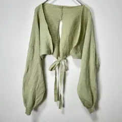 【archives】グリーン 長袖カーディガン ボレロ リボン 羽織り/M