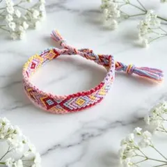 ミサンガ　ブレスレット　エスニック　ピンク系