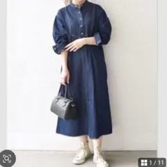 美品SHIPS anyデニム ブサムシャツワンピース[洗濯機可能]F