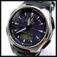 稼働 CASIO カシオ★ウェーブセプター メンズ 腕時計 ソーラー電波 銀黒