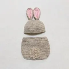 ベビーコスチューム　うさぎ ベージュ×ピンク ＊ ニューボーン　ウサギ　兎　卯