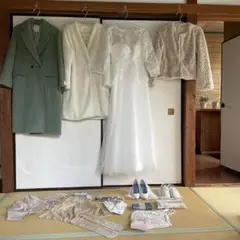 サイズ合えば全揃＊ブライダルセット17点＊リボン３色＊未使用＆美品結婚式白ドレス
