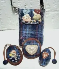 【パッチワーク・キルト】スマホショルダーケース&小物セット 《1点物》