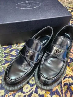 【美品◇付属品付き】PRADA チョコレート ブラッシュドレザー ローファー