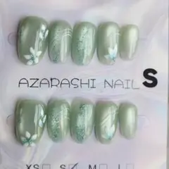 【S-280】グリーン花柄ネイルチップꕤ︎︎Sサイズ