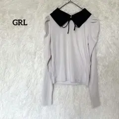 GRL バイカラー 襟付き 長袖 カットソー ブラック アイボリー　M
