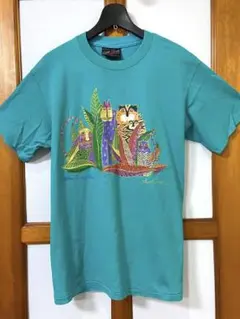 80sヴィンテージ USA製 ローレルバーチ Tシャツ 猫 ターコイズグリーンM