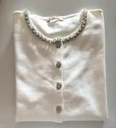 【新品・未使用】パールビジュー　カーディガン　ホワイト　L