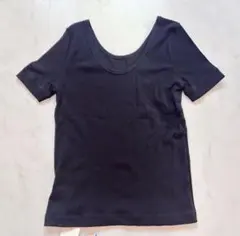 Ray BEAMS 黒 リブ編み 半袖Tシャツ Uネックのサムネイル