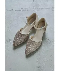 【美品】24cm niana グリッターチャンキーヒールパンプス 結婚式 二次会