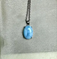大粒水色ラリマー フレーム　シルバー925 ネックレス　チェーン長さ40cm