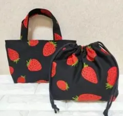 2点セット　バッグ、巾着袋いちご柄　ハンドメイド