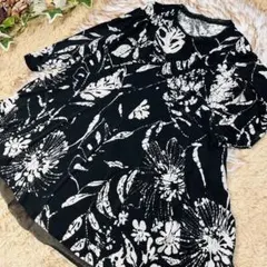 noa-ge モノトーン総柄　ストレッチチュニック　ゆったり大きめL サイズ