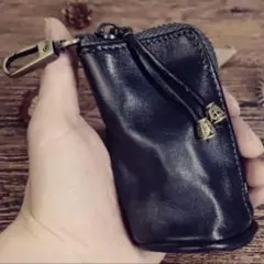 【本革】小銭入れ専用コイン&キーケースミニ財布　ブラック