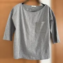 スタディオクリップ　グレー 五分袖　チュニック 前面　ポケット　トップス