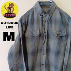 USA古着 OUTDOOR LIFE　ネルシャツM　グレーブルーオンブレチェック