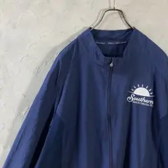 90s ヴィンテージ　ジャケット　フルジップ　企業ロゴ　刺繍　ネイビー　LO20