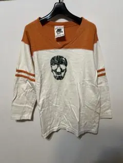 Left Field スカルプリント Vネック長袖カットソー