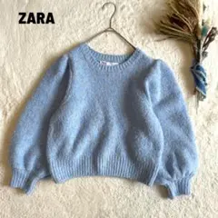 ZARA ザラ ラメ総柄 ニット 長袖 ボリュームスリーブ ショート丈 セーター