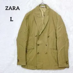 ZARA ザラ テーラードジャケット リネン ダブル ブレザー カーキ Lのサムネイル