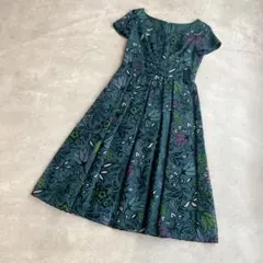 シビラ ステンドグラス タックフレアワンピース 花柄 ベロア L 日本製 黒 シビラ ステンドグラス タックフレアワンピース 花柄 ベロア L 日本製