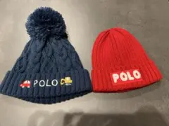 ニット帽セット ネイビー・レッド 46〜50cm