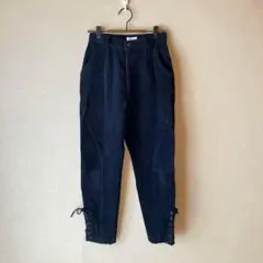 コーデュロイパンツ　カジュアルパンツ　サイドリボン　M ネイビー　秋冬　シンプル