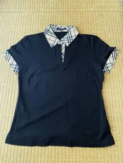 BURBERRY LONDON 黒 チェック柄襟 半袖ポロシャツ