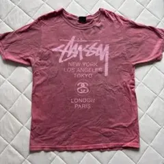 STUSSY ステューシー 陰陽バックプリントTシャツ ピンク Lサイズ