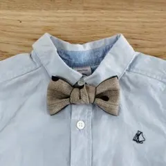 ハンドメイド　キッズ　蝶ネクタイ　ヘンリボーン織　フロッキードット　ベージュ