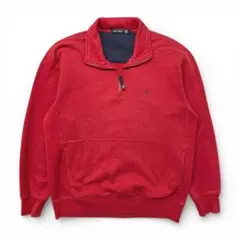 USA 古着 ノーティカ ワンポイントロゴ ハーフジップ スウェット レッド