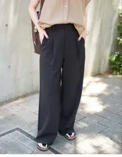 スピックアンドスパン　ダブルクロスツータックパンツ　ブラック　36