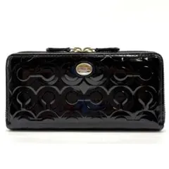 コーチ coach 長財布 オプアート エナメル ブラック ラウンド 