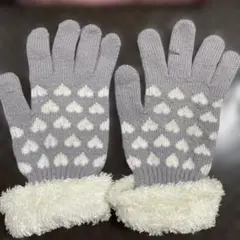 グレー ハート模様 冬用手袋
