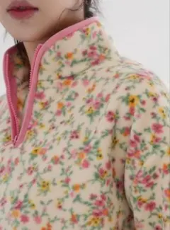 韓国 フラワープリント ハーフジップ フリースジャケット　dholic