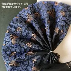 ブルー系大花刺繍チュールレース　1.6m　N-112