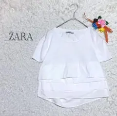 ザラ　Tシャツ　クロップド丈　フリル　ホワイト　EUR Lサイズ　美品
