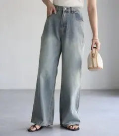 オーバーダイデニムワイドパンツ　M