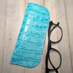 本革 メガネケース クロコ型押し ターコイズブルー No.585 レザークラフト