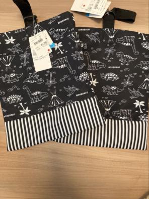 匿名配送Marble Line 恐竜柄 シューズバッグ　黒　2個セットまとめ売り