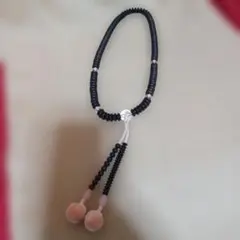 ▼数珠 念珠 縞黒檀 水晶 房付き