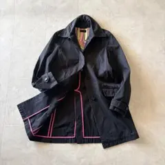 NO.7-188paul smith black黒トレンチコート　ストライプ膝丈