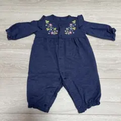 ネイビー刺繍ロンパース フリル袖