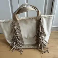 Ayako アイボリー フリンジ トートバッグ