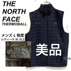 ○美品 ノースフェイス 中綿ベスト THERMOBALL 刺繍ロゴ ネイビー L