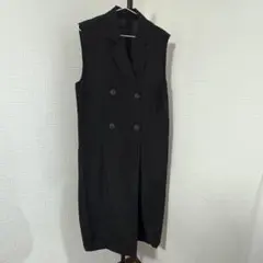 ロングジレ レディース ダブルボタン ノースリーブ ジャケットベスト 黒