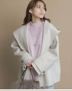 【Mystrada】リバーフードショートコート　薄ベージュ