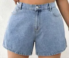 デニムショートパンツ ライトブルー ハイウエスト