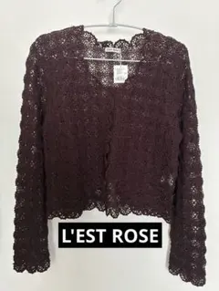 L'EST ROSE 長袖 クロシェ編み ボレロ エンジ　未使用のサムネイル