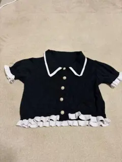 バイカラー パールボタン 半袖ニット
